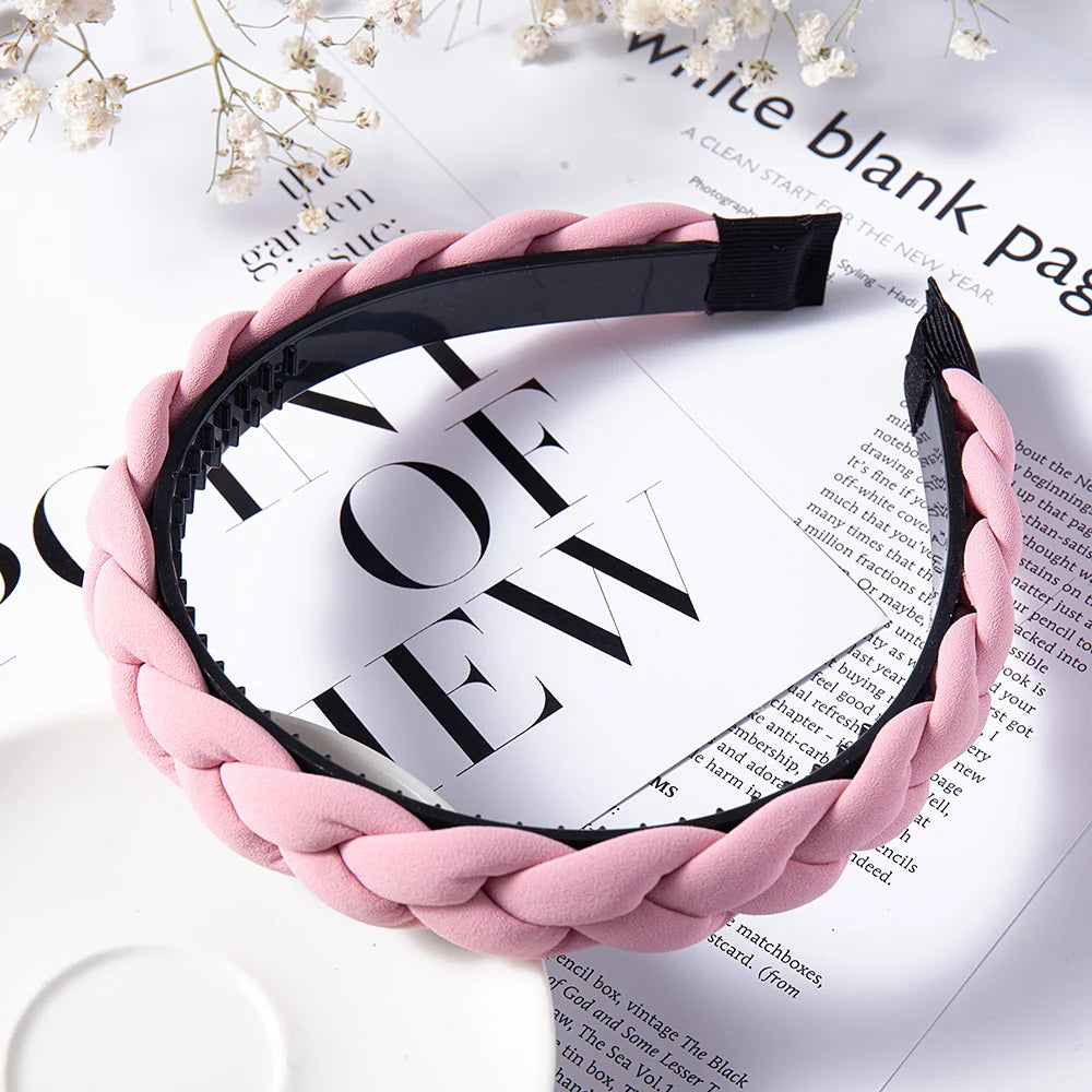 Fashion Solid Color Braid Hairbands For Women Weaving New Non-slip Headband Wide Hair Hoop Bands Bezel Hair Accessories Headwear