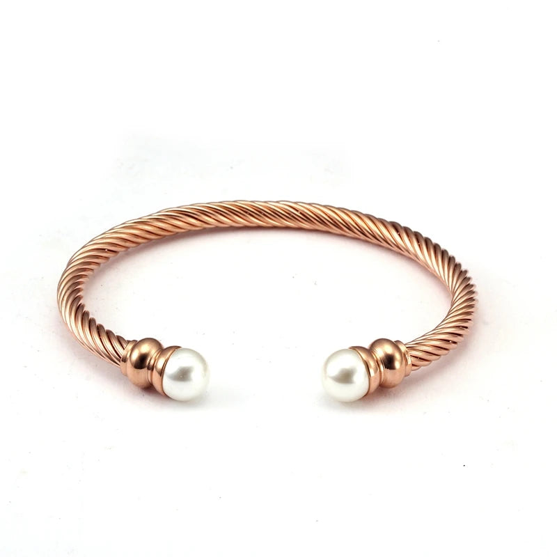Luxury Open Women Ladies Charm Open Cuff Bangles Pearl Female Fashion Jewelry Brand Braided Chain Link Sporty Bracelets