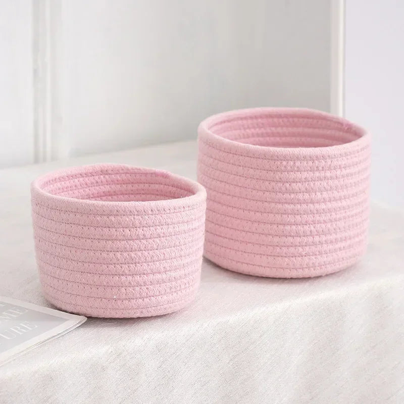 Handmade Woven Cotton Rope Woven Storage Box Basket Desktop Organizer Sundries Toys Comestics Keys Snacks Sundries Organizer