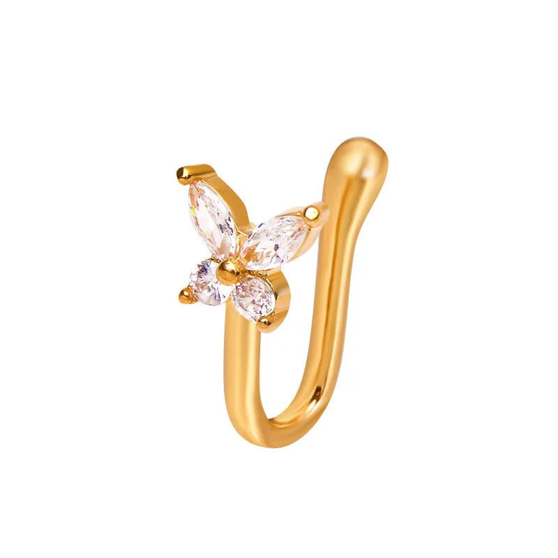 1Pcs Copper Zircon Butterfly Nose Rings Lip Ring Earrings Hoop Punk Body Piercing Jewelry For Man Women Jewelry Wholesale