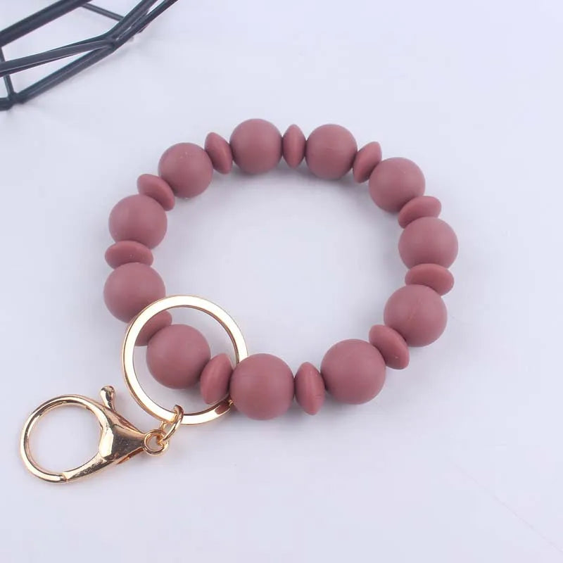 Hemasa Silicone Round Beads Keychain  for Women/ Wristlet Bracelet Keyring For Anti-Loss Lobster Clasp Keychain Jewelry