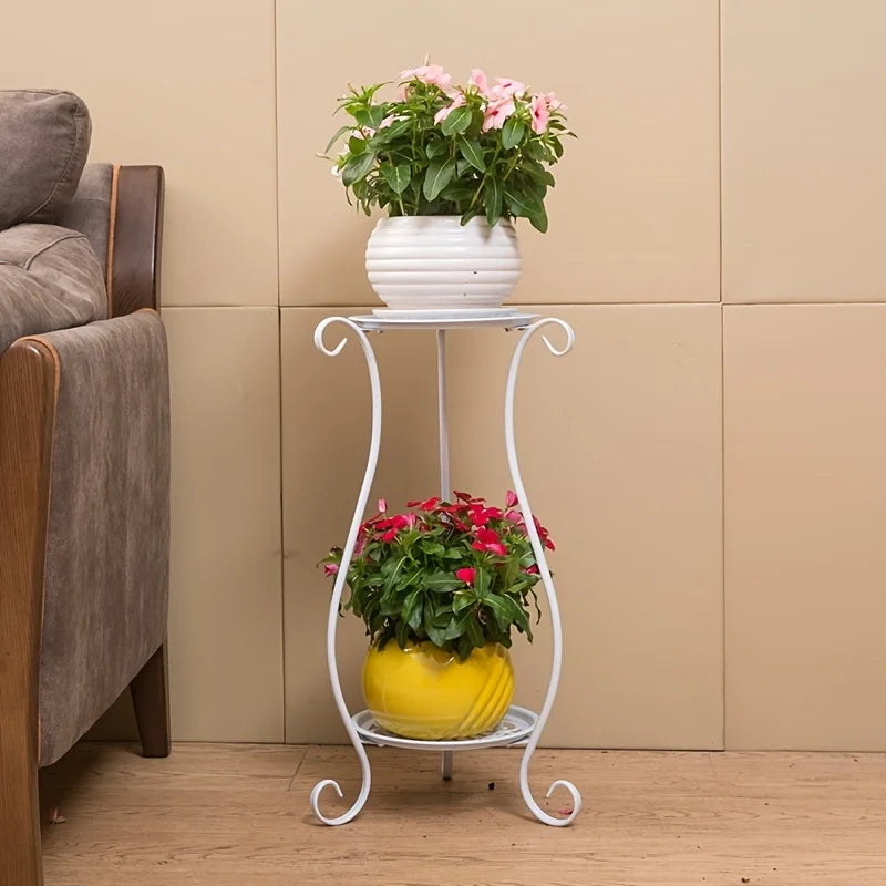 Tejesa Double-Layered Metal Flower Rack Stand - Multi-Layer Floor Standing Plant Display with Modern European Style for