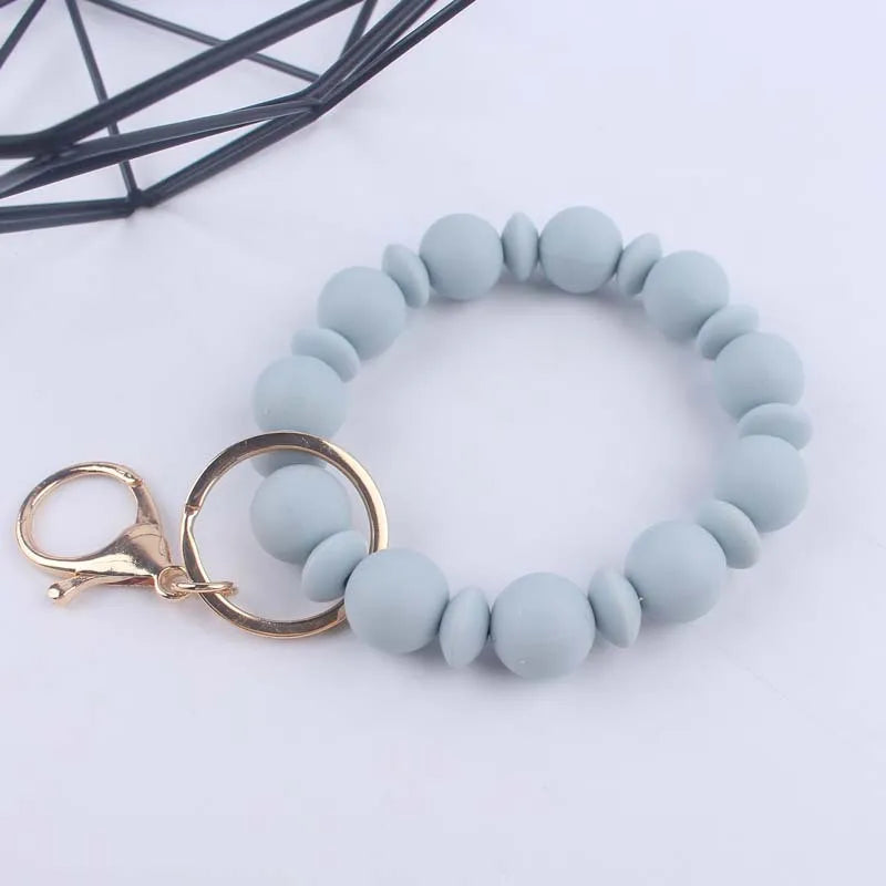 Hemasa Silicone Round Beads  Keychain For  Women Wristlet /Bracelet Keyring For Anti-Loss Lobster Clasp Keychain Jewelry