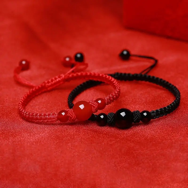 Tejesa Onyx And Obsidian Knits Good Luck 1pc Knot Braided Natural Stone Bracelet For Men/Couple
