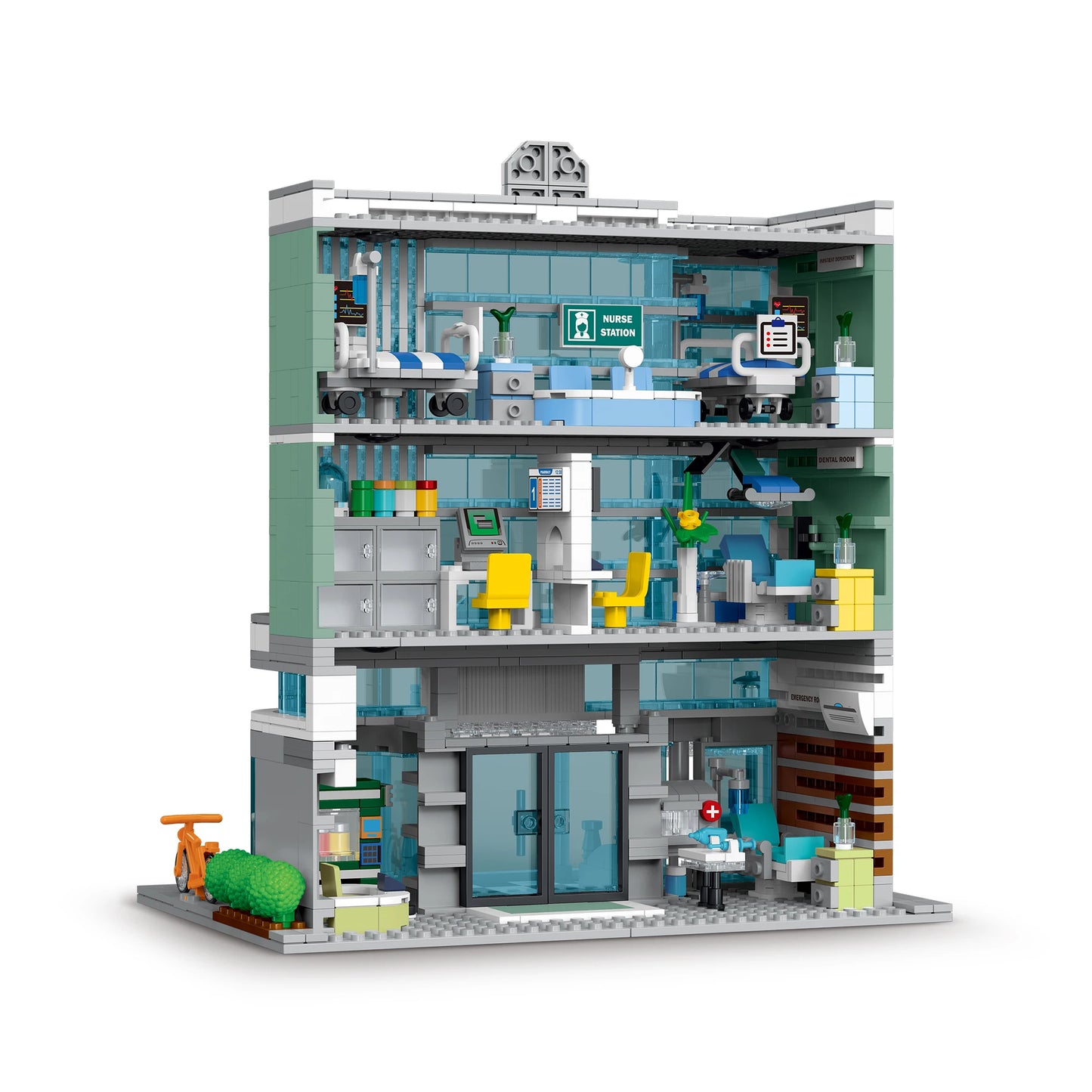 NEW City Street View Building Blocks Hospital Modular Architecture Sets With Lights Assemble Creative Bricks Toys For Kids Gifts