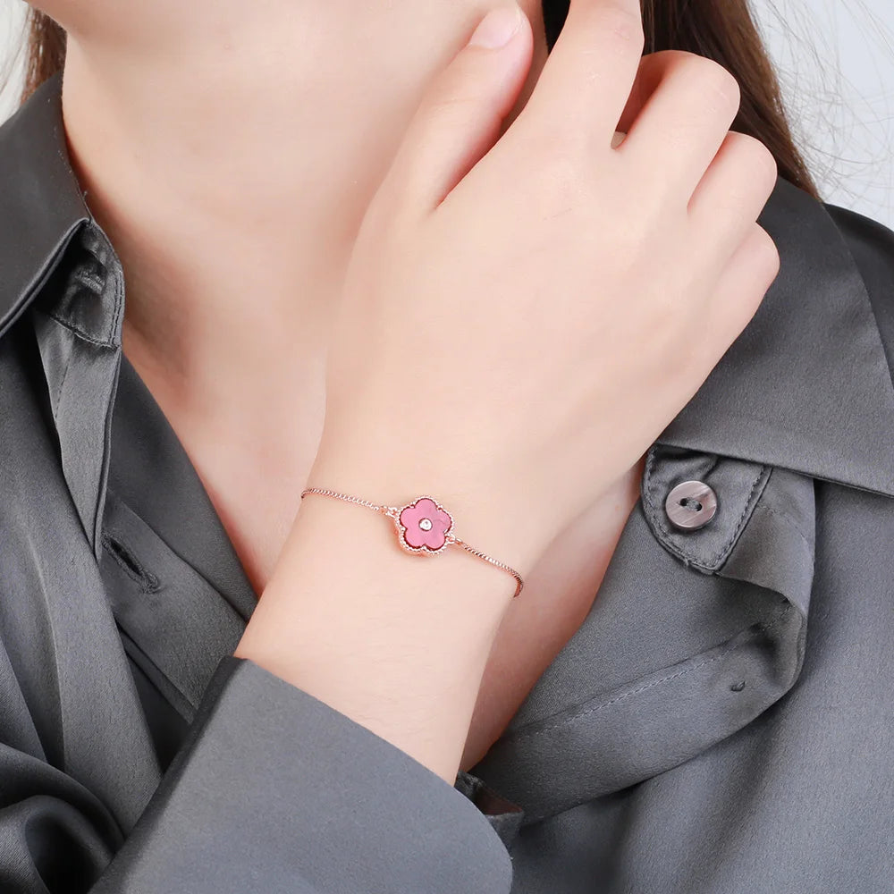 New Classlc Fashlon Flve leaf Flower lady Electroplated Rose Gold Pull Bracelet Sweet Personallty Hlgh Quallty Jewelry Wholesale