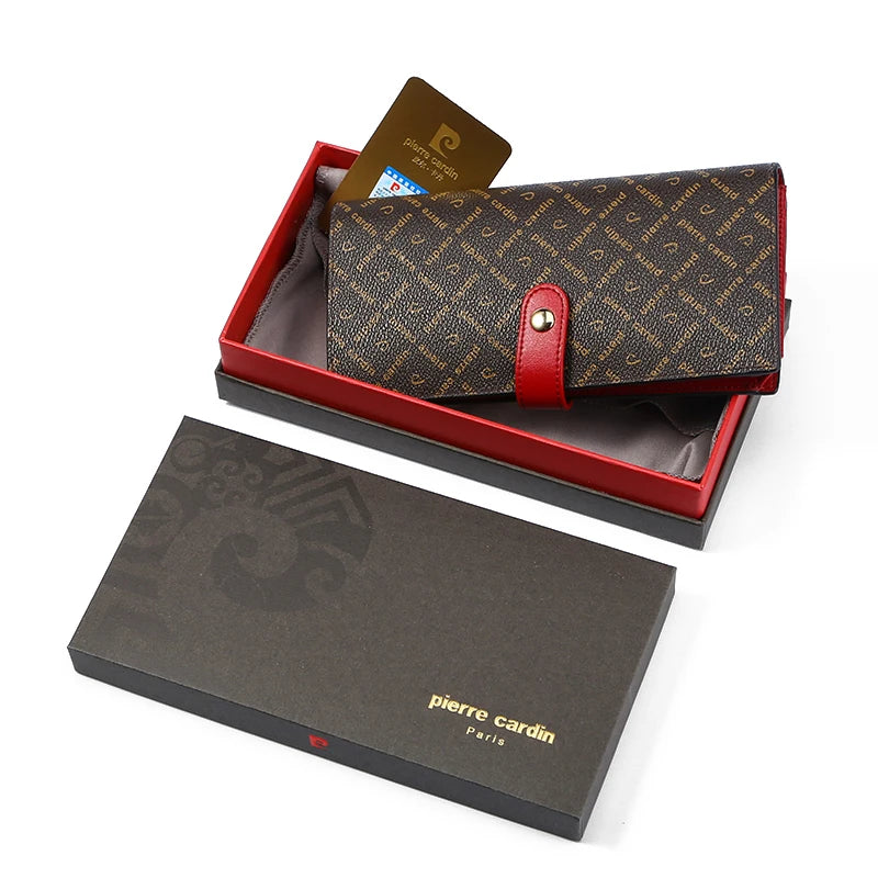 Pierre Cardin wallet purses for women coin purse card holder Multifunctional fashion Beige Brown/Wine Red