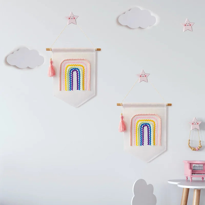 INS Wall Hanging Rainbow Tapestry with Tassel Creative Nordic Flags Baby Nursery Wall Pendant Children Room Bedroom Decoration