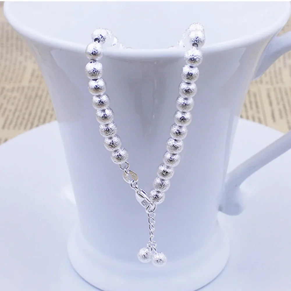 925 Sterling Silver 5MM Bead Frosted Exquisite Bracelet For Women Fashion Engagement Wedding Charm Jewelry Fashion Party Gifts