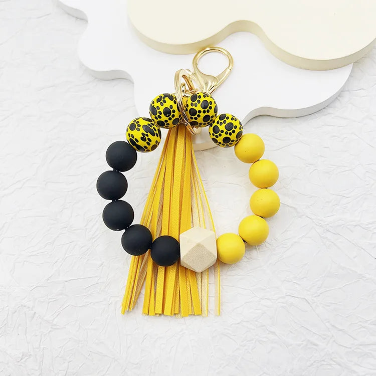 Hemasa Silicone Beads Keychain Bracelet with Tassels for Women