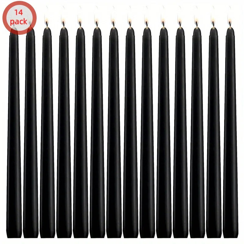 Hemasa 24/14 pieces/set of tasteless 10 inch black conical candle - suitable for dinner, parties, weddings, and home decor -2.2 cm base