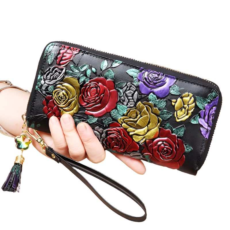 Hemasa Leather Women Wallet Large Capacity Ladies Card Holder Purse Floral Leather Wallets Long Female Coin Purse