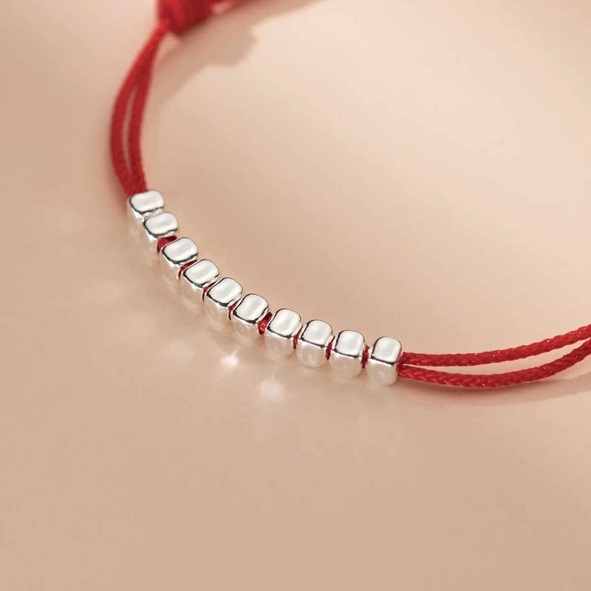 RYJU 925 Sterling Silver Square Couple Bracelet Hand Woven Bracelet Men Women Red Rope Couple Gift Adjustable Yoga Jewelry