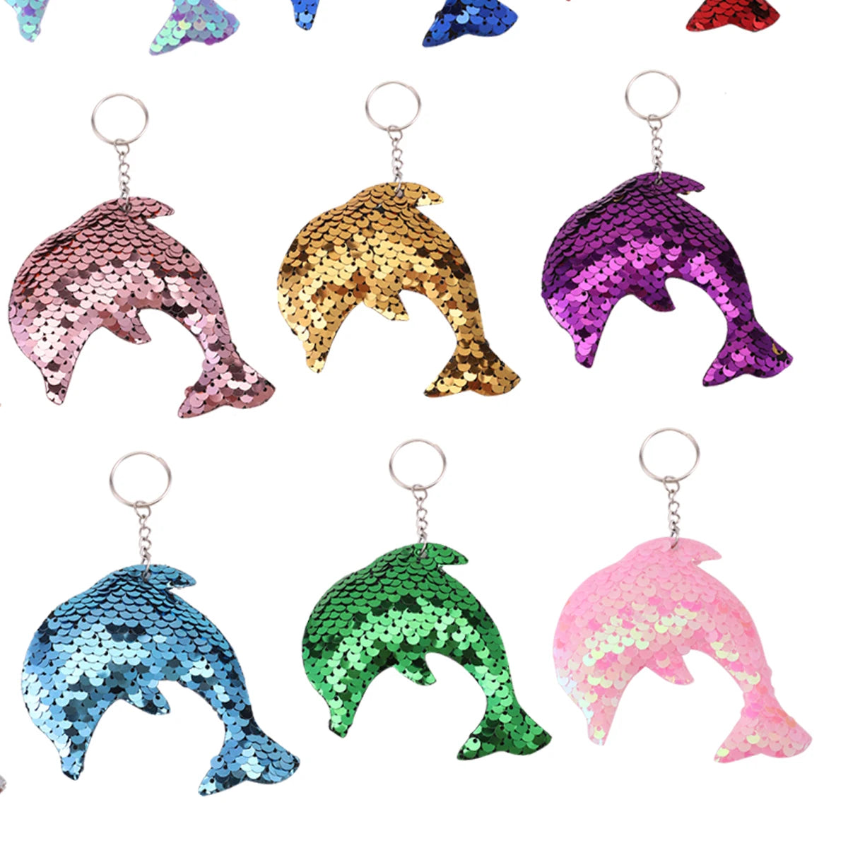 Hemasa 12pcs Flip Sequin Dolphin Keychains, Sparkling Key Rings For Boys & Girls, Decoration Wallet Bag Backpack Charms Party Favors