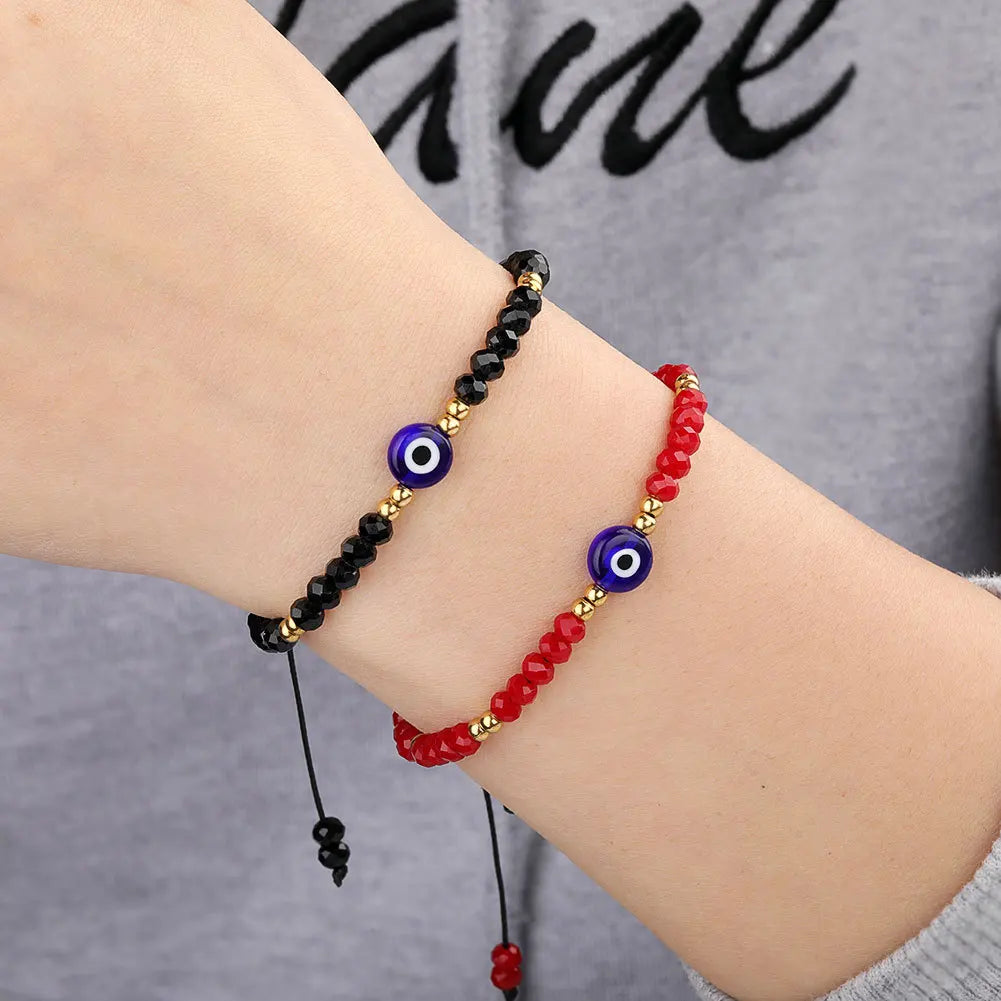 New Handmade Woven Evil Eye Bracelets for Women Men Vintage Glass Small Beads Chains Lucky Couple adjustable Bracelets Jewelry