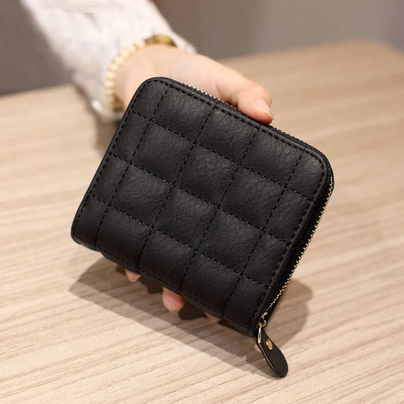 Women Short Wallets PU Leather Female Plaid Purses Ladies Card Holder Wallet Fashion Woman Small Zipper Wallet with Coin Purse