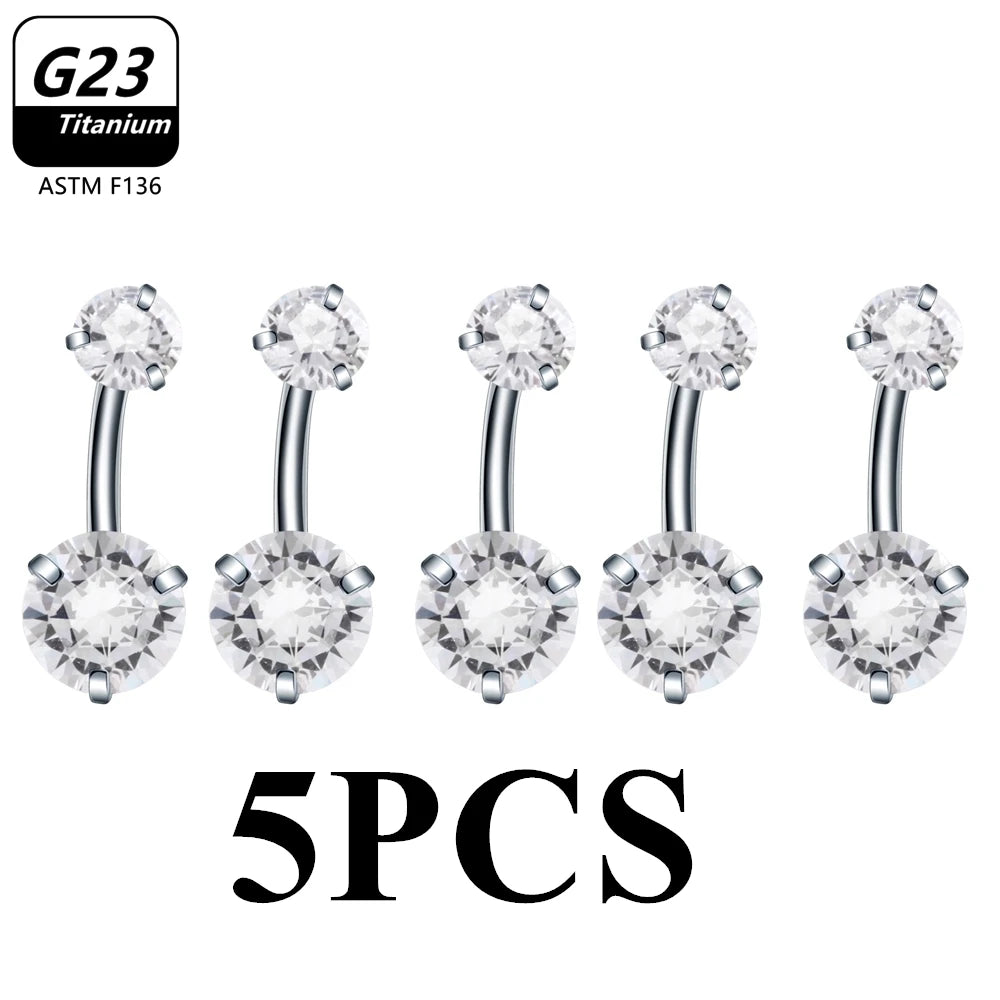 1/5pcs ASTM F136 G23 Titanium 14G Belly Button Ring Navel Nombril Piercing CZ Sexy Women Body Jewelry Ombligo Wholesale