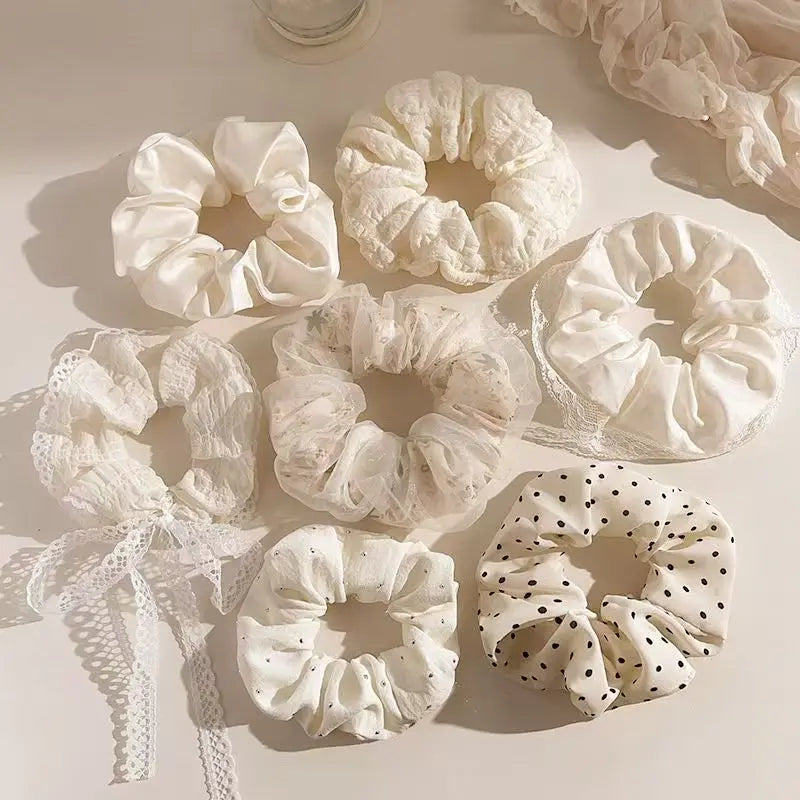 7pcs Spring and summer floral pig large intestine hair loop, high-end hair accessory with tied ponytail and headband