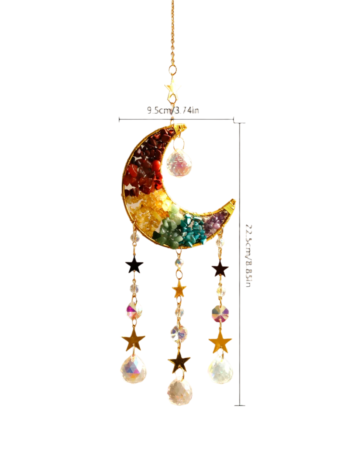 Hemasa Moon Star Crystal Suncatcher Hanging Decoration Rainbow Maker Natural Stone Light Catcher for Window Outdoor Room Ornament Gift