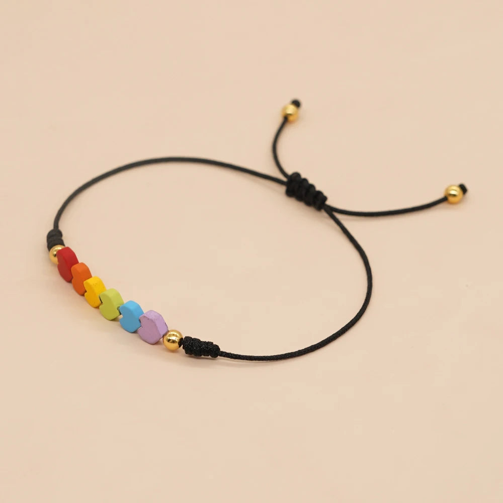 Tejesa Hematite Rainbow Beaded Heart Charm Bracelet For Women
