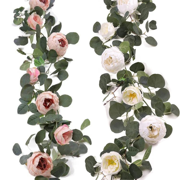 Tejesa Artificial Peony Flowers Eucalyptus Garland Floral Greenery Vines for Wedding Arch Table Wall Backdrop Party Home Decor