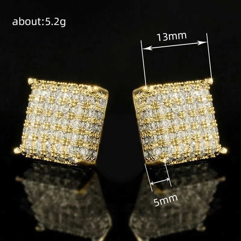 Huitan Women Men Stud Earrings Classic Square Shaped Ear Stud Piercing Sparkling Cubic Zirconia Daily Wearable Versatile Jewelry