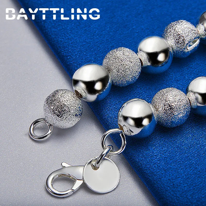 New 925 Sterling Silver Elegant Frosted Glossy Bead Chain Bracelet For Fashion Women Engagement Wedding Jewelry Accessories