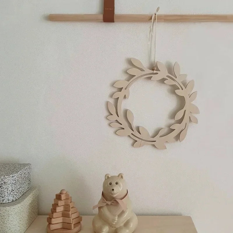 INS Nordic Wooden Olive Wreath Wall Hanging Decoration Handmade Wooden Ornament for Children's Room Decor Studio Photo Props