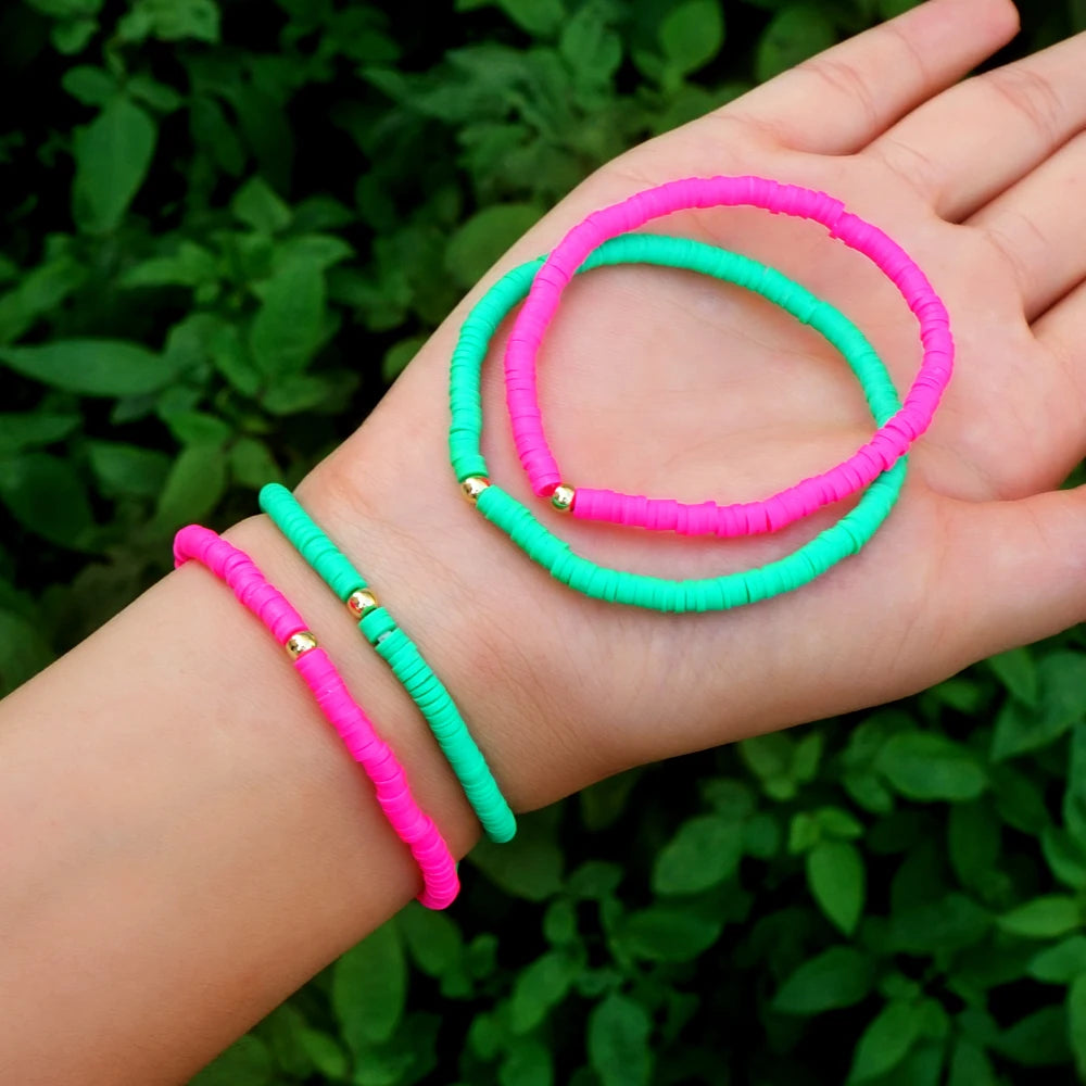 2pcs/set Heishi Beaded Bracelet For Women Clay Beads Jewelry Fashion Summer Beach Trendy Boho Bohemian 2024 New In Gifts