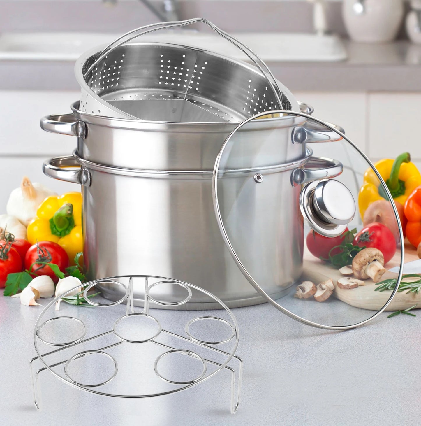 Stainless Steel Steamer Rack Set Egg Steaming Basket Holder Cookware Tray Stand Vegetable Cooking Accessories Kitchen Gadgets
