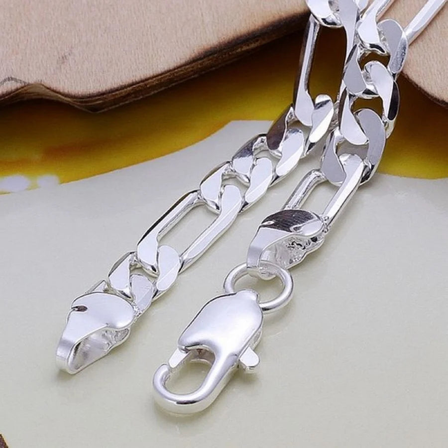 925 Sterling silver Bracelet 6mm chain Wedding nice gift solid for men women Jewelry fashion beautiful 20cm 8inch