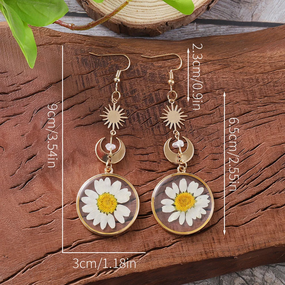Natural White Daisy Pressed Earring Boho Statement Pressed Flower Earrings Cute Daisy Earring Wholesale Fashion Boho Jewelry