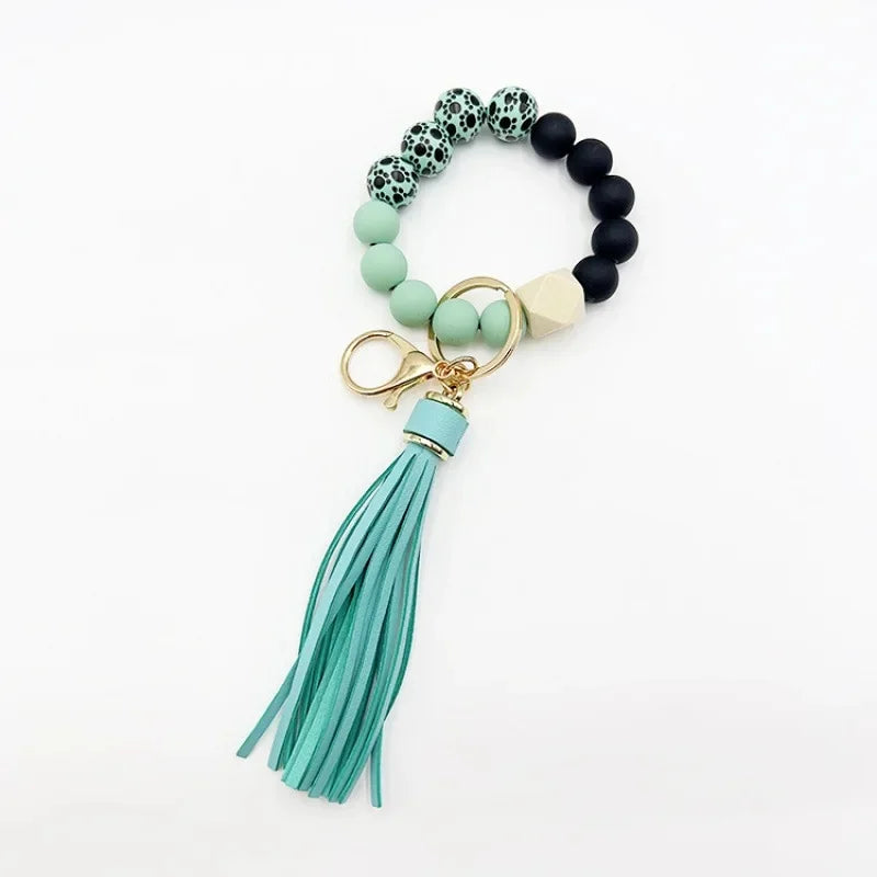 Silicone Tassel Beaded Bag Accessories Cross-Border Keychain Hand Bracelet Jewelry Decoration from Mainland China