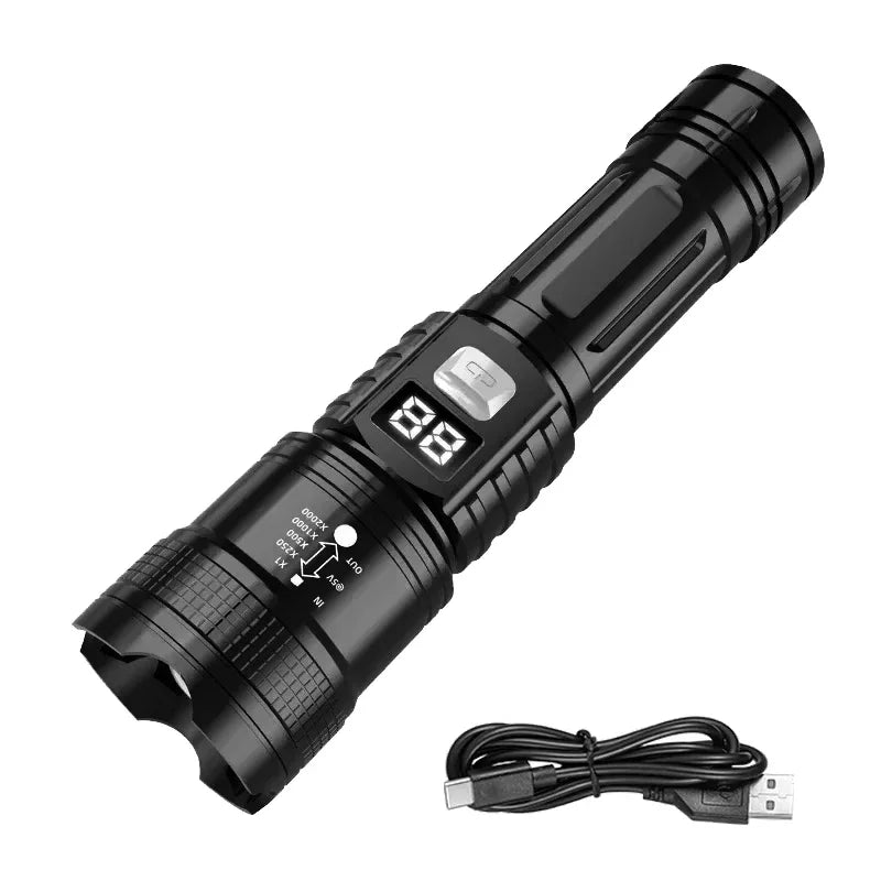 Super Bright LED Flashlight Tactical Torch USB Rechargeable Lamp Zoom Emergency Lights for Outdoor Fishing Work Lighting Lamp