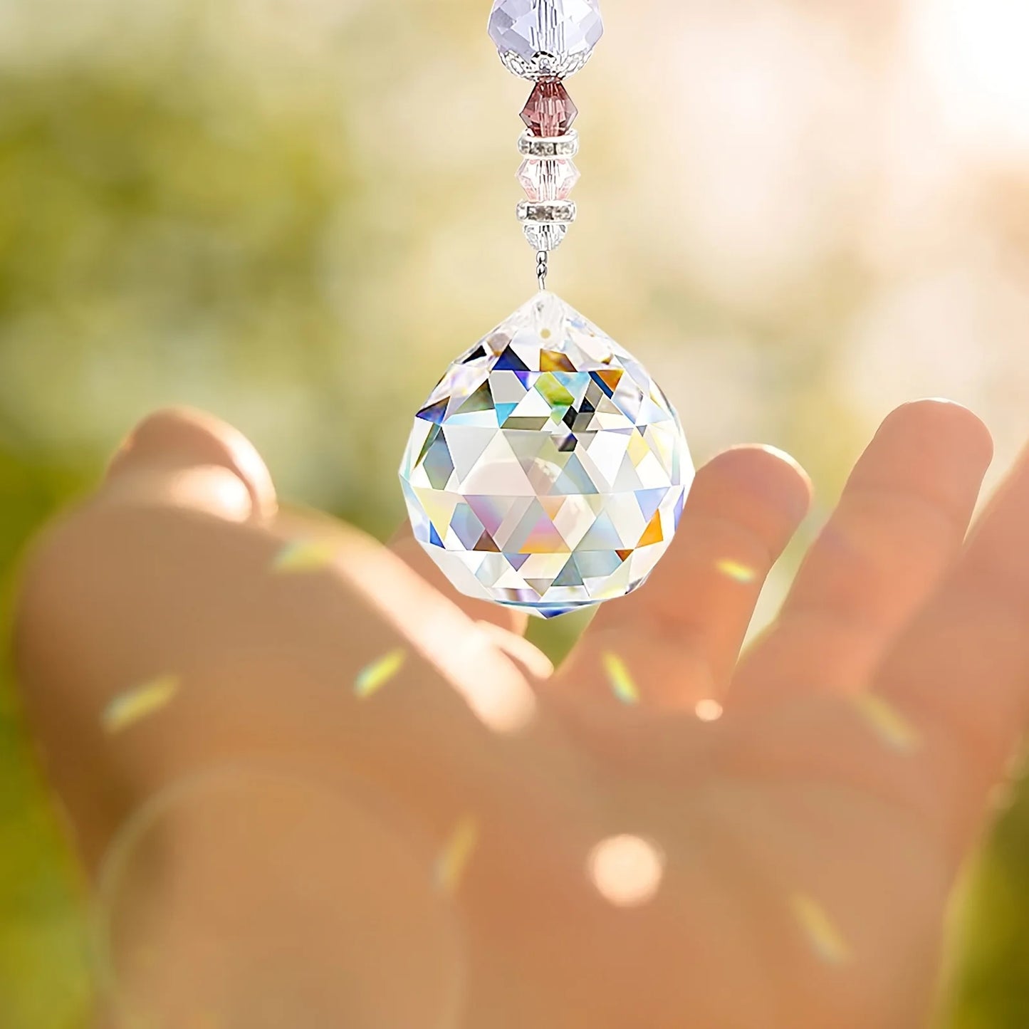 4 Pcs Window Crystal Suncatcher Hanging, Crystal Ball Prism Pendant Suncatcher Rainbow Maker with Chain for Garden Wedding Chris