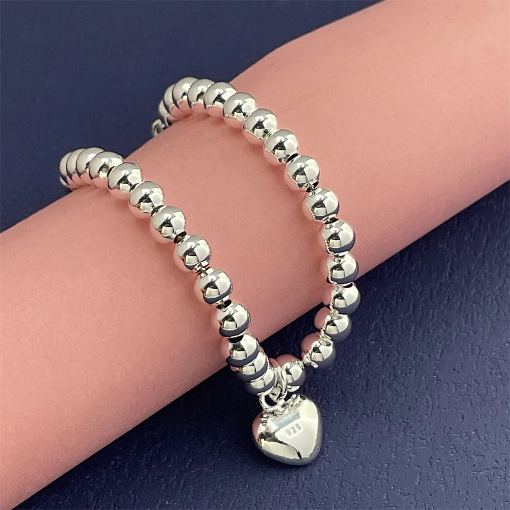 925 Sterling Silver Bracelet Exquisite Heart Shaped Buddha Beads Women Fashion Wedding Party Gift Jewelry