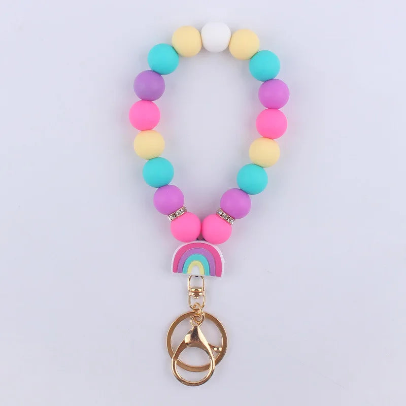 Hemasa Silicone Round Beads  Coloured  Keychain /Women Wristlet Bracelet Keyring