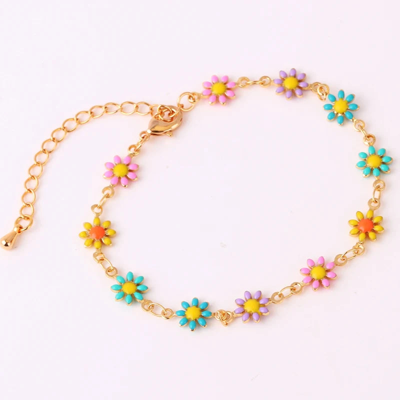 16+5cm Daisy Choker Girl Bracelet For Women Enamel Colorful Jewelry Flower Tennis Chain Boho Party Gift