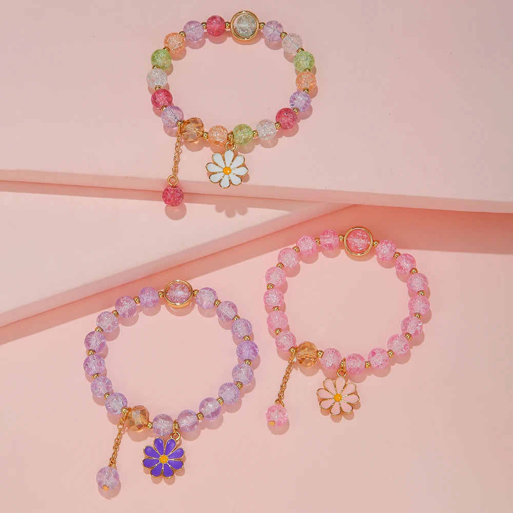 3Pcs/set Daisy Pendant Colorful Beaded Bracelets for Girls Women