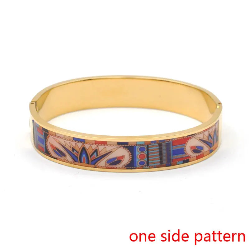 Hemasa Stainless Steel Open Bangle For Women Gold Geometric Colorful Enamel Painted Bracelet