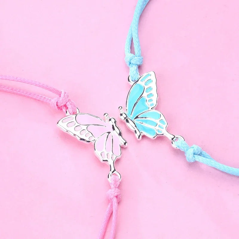 Lovecryst 2pcs/set Drip oil Couples Bracelets best friend Butterfly Bracelet Adjustable BFF Friendship Jewelry Gifts For Kids