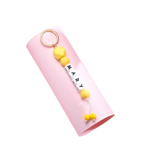 Hemasa Personalized 2-8 Letters Name Leopard Silicone Bead Keychain/ Fashion Bag Pendant Charm