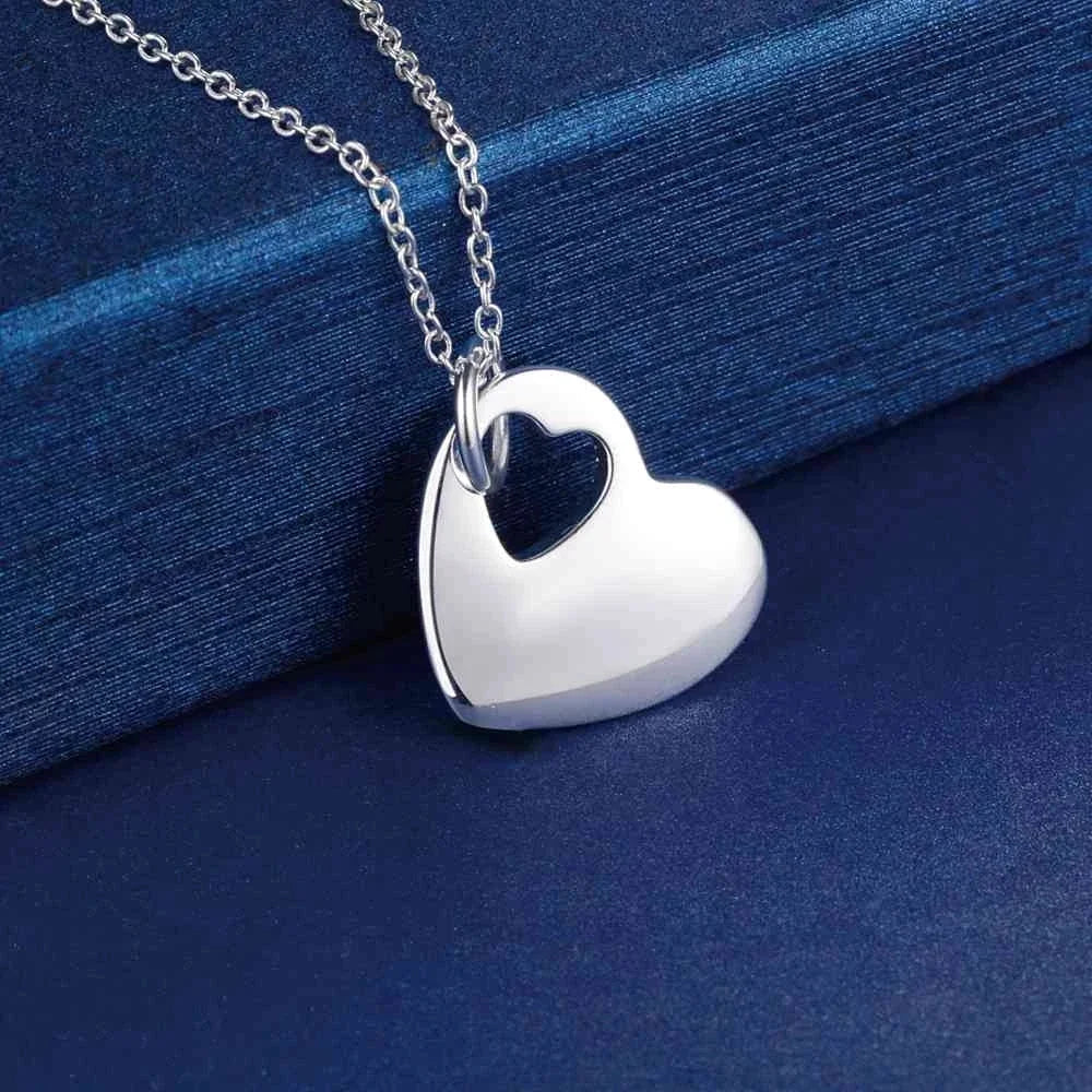 Hemasa 925 Sterling Silver Romantic Heart Pendant Necklace for Women