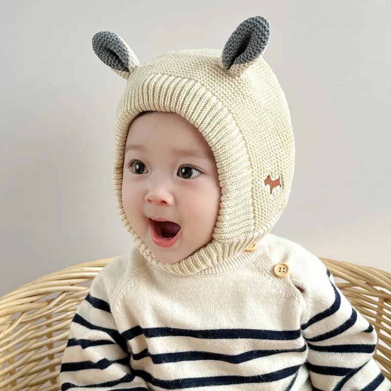 Baby Hat with Cute Earflap Warm Fleece Lining 6-12 Months Winter Knit Beanie Caps for Boy Girl