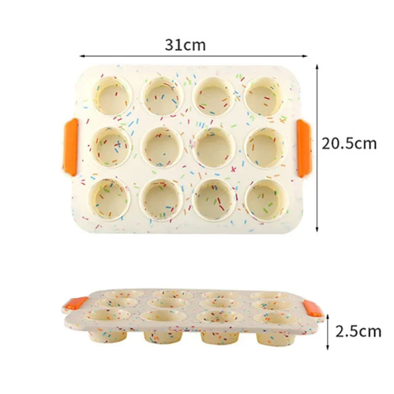 Tejesa 12 Holes Silicone Cake Mold/ Muffin Cupcake Baking Pan Non Stick Pudding Fondant Muffin Baking Tray Heat Resistant Bread Mould