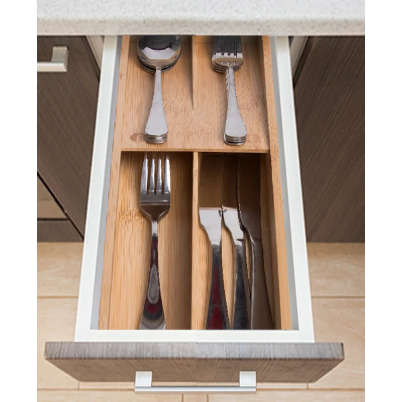 Bamboo Silverware Drawer Organizer, Kitchen Small Silverware Organizer, Utensil Tray Holder, Cutlery Tray for Spoons, Forks