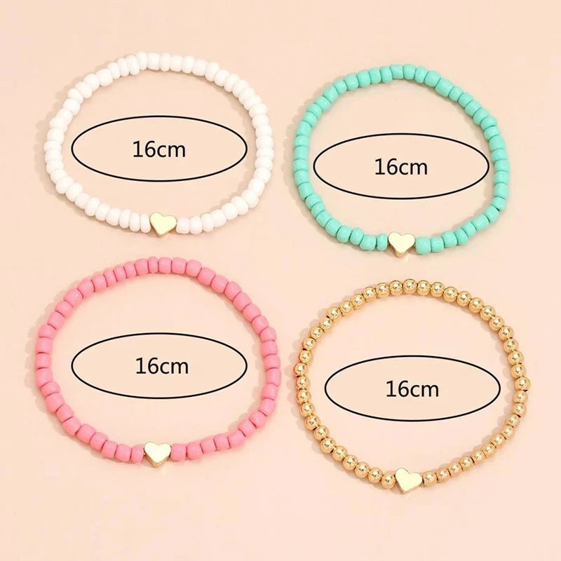 YWZIXLN Boho Engraved Multilayer Colorful Beads Chain Heart Pendant Bracelet Accessories Best Gift For Women Wholesale B052