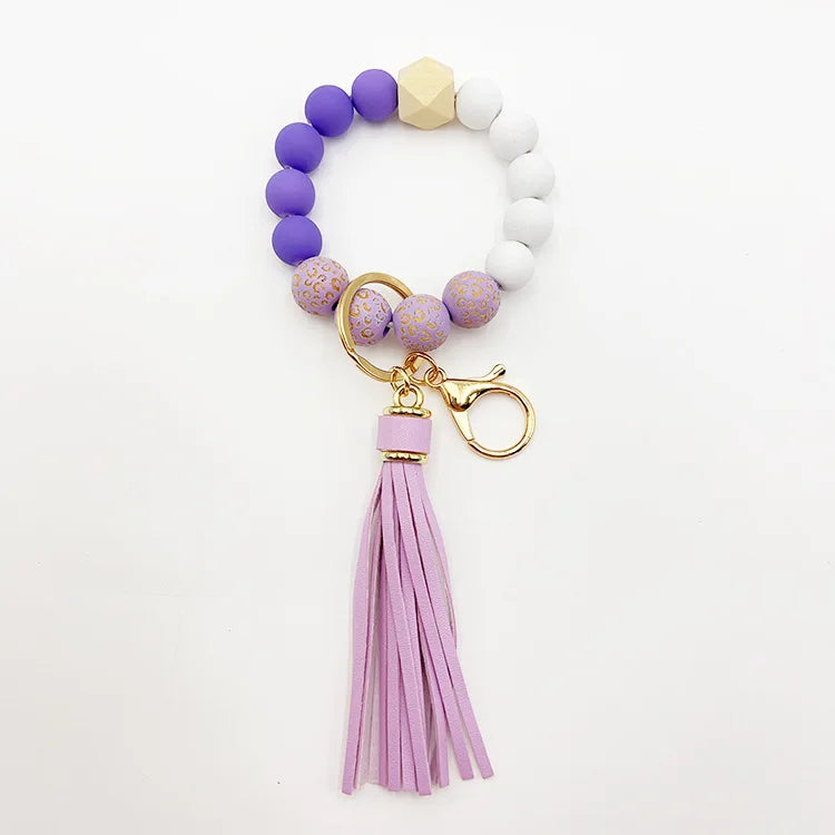 Hemasa Silicone Beads  Keychain Bracelet  with Tassels for Women