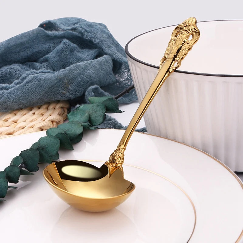 304 Stainless Steel Soup Ladle Cooking Tool Kitchen Accessories Gold Scoop Tablewares Gold Plated Soup Serving Spoon