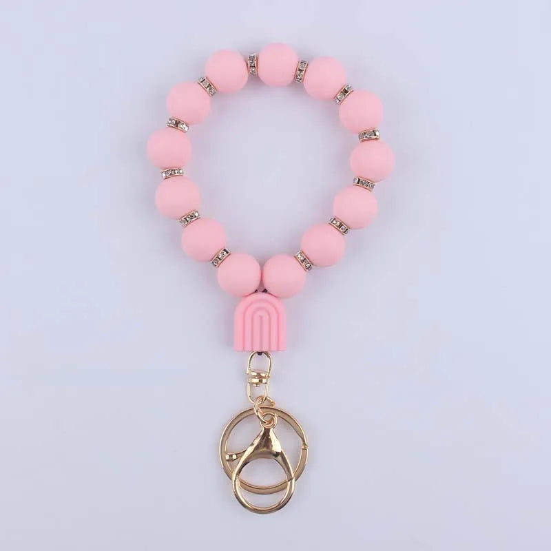 Hemasa Silicone Round Beads Keychain for Women/ Wristlet Bracelet Keyring For Lobster Clasp Keychain Jewelry